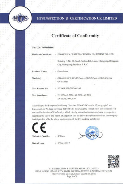 China Dongguan Orste Machinery Equipment Co., Ltd. certification