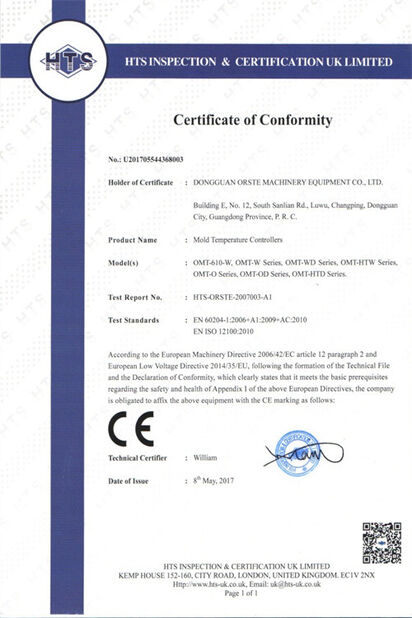 China Dongguan Orste Machinery Equipment Co., Ltd. certification